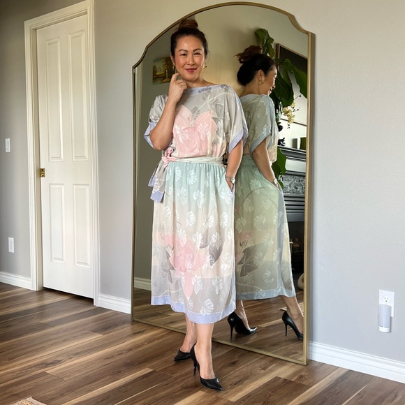 Vintage silk MIDI Water color Dress - Picture 11 of 14